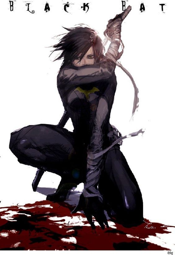 1girl, bandage, batman_(series), black_bat, black_hair, blood, bodysuit, cassandra_cain