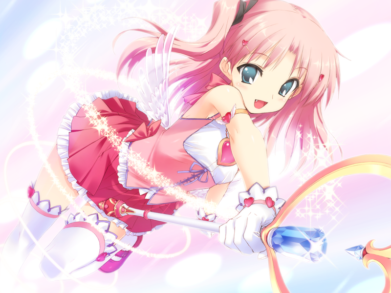 1girl, fang, game_cg, gloves, green_eyes, kawata_hisashi, maaryan, magic