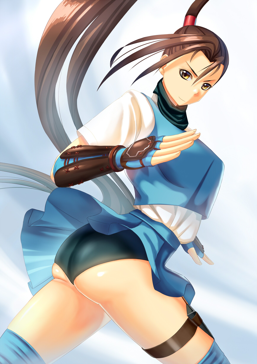 ass, brown_eyes, brown_hair, ibuki_(street_fighter), japanese_clothes, ponytail, ryourou_(edexigerero), street_fighter