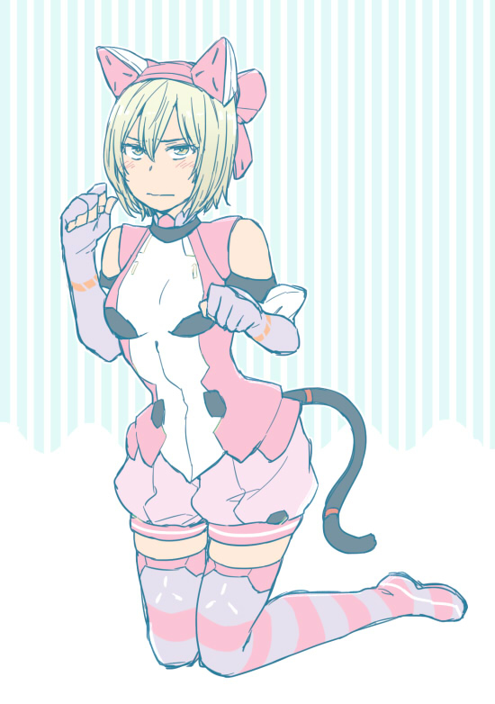 animal_ears, animal_tail, blonde_hair, blush, irina_akulov, short_hair, thigh_boots, xenoblade_chronicles_x, yellow_eyes, yoshiichi_(441)