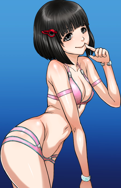1girl, artist_request, ass, bikini, black_hair, breasts, female, lynlee_kuu, nintendo, smile, xenoblade_chronicles_x