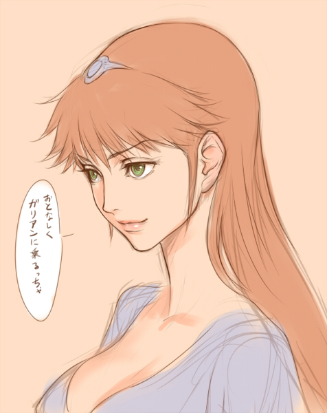 1girl, breasts, cleavage, female, green_eyes, hilmuka, kikou-kai_galient, long_hair