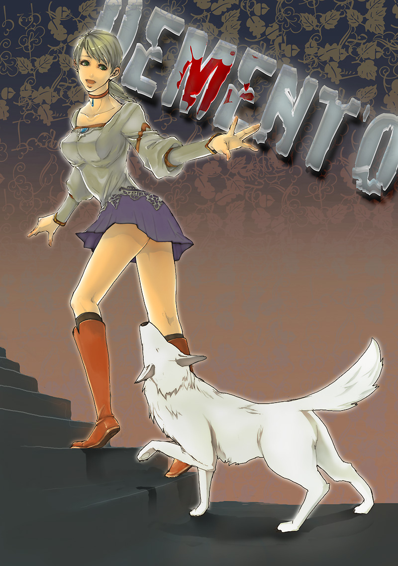 1girl, blonde_hair, blouse, boots, brooch, capcom, choker, copyright_name