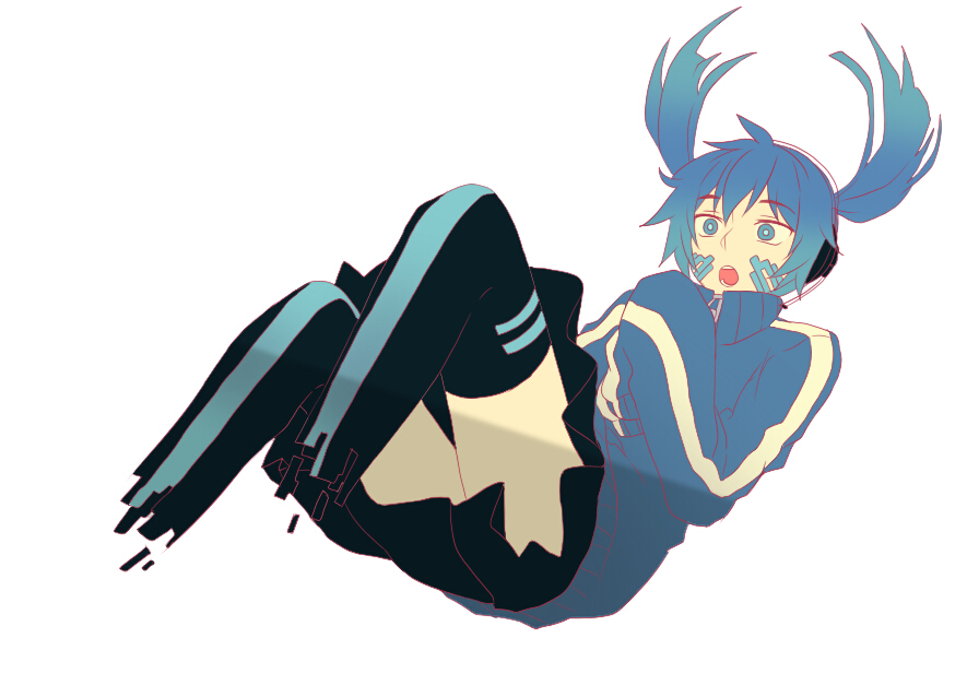 1girl, blue_eyes, blue_hair, enomoto_takane, fall, falling, female, jacket