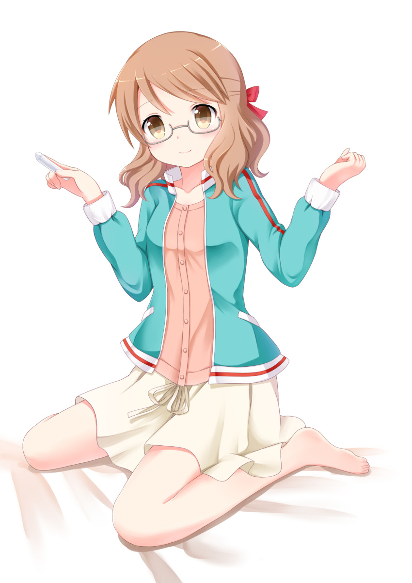 1girl, brown_eyes, brown_hair, glasses, jacket, karasuma_sakura, kin-iro_mosaic, shirt