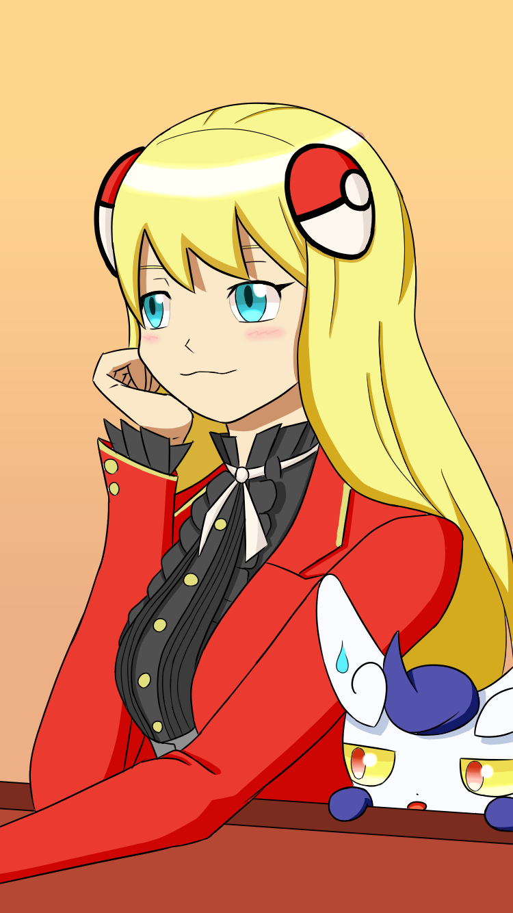 1girl, blonde_hair, blue_eyes, hand_on_own_cheek, highres, long_hair, looking_to_the_side, meowstic