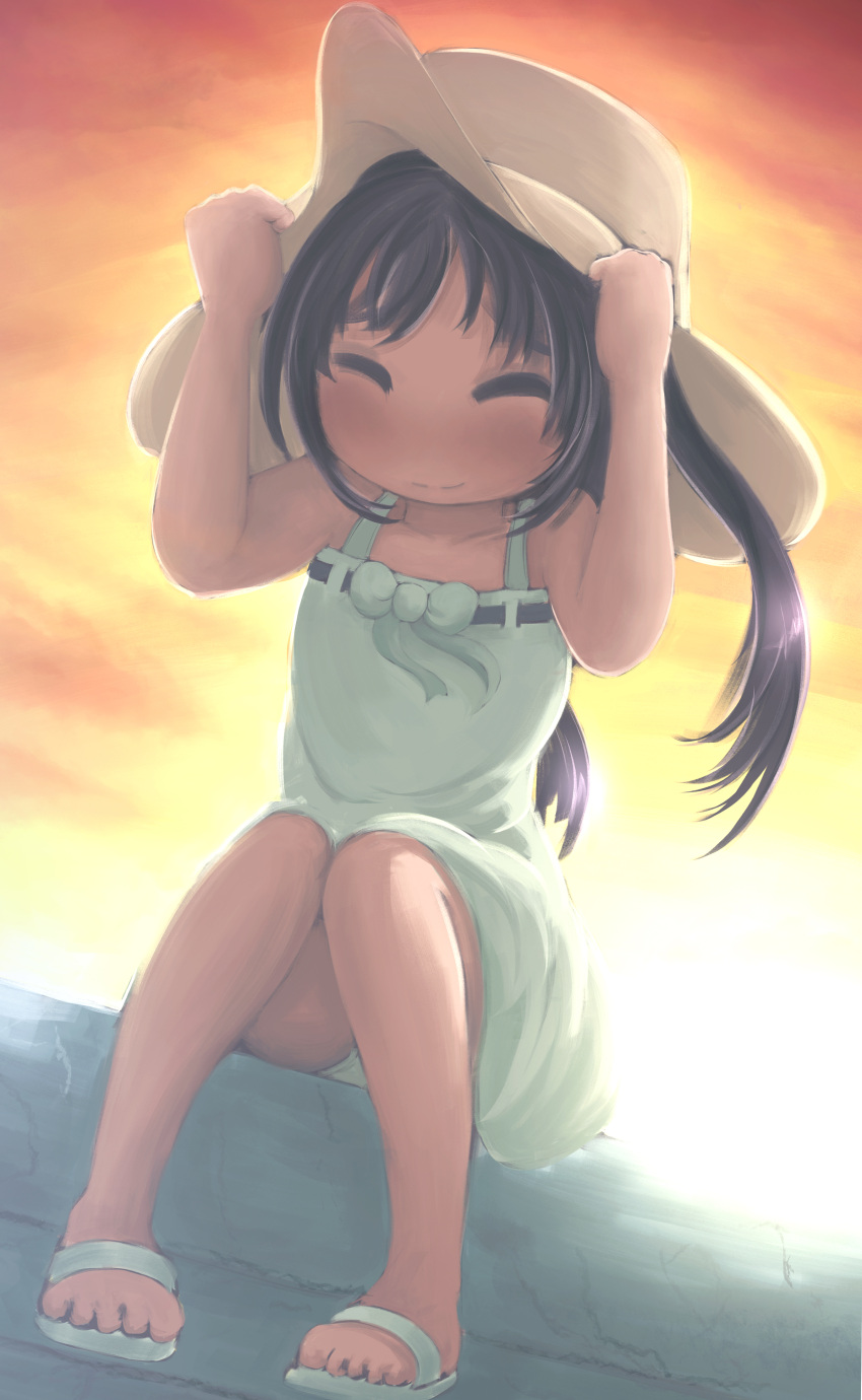 1girl, blush, child, closed_eyes, closed_mouth, copyright_request, dress, eyebrows