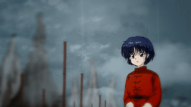 1boy, 1girl, animated, animated_gif, hug, official_style, outdoors, raining