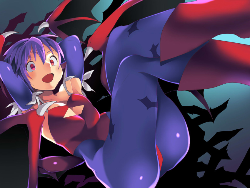 1girl, ass, bat_print, capcom, demon_girl, female, head_wings, legs_crossed