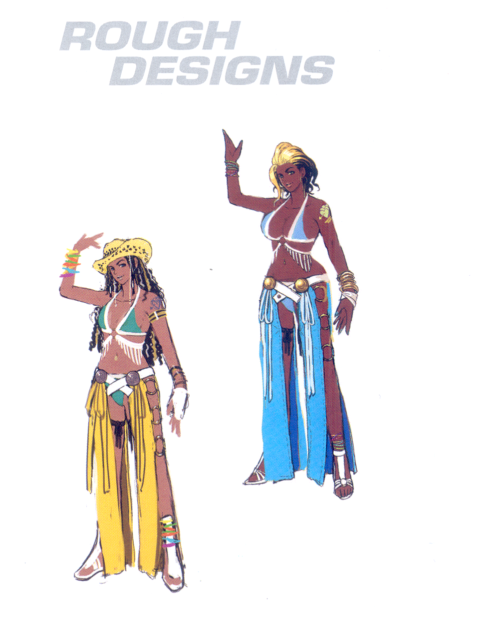 alternate_costume, bikini, breasts, cleavage, concept_art, cowboy_hat, dark_skin, dyed_hair