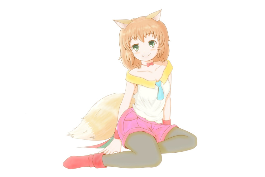 1girl, animal_ears, artist_request, bowtie, brown_hair, green_eyes, highres, koto_(yuu_yuu_hakusho)
