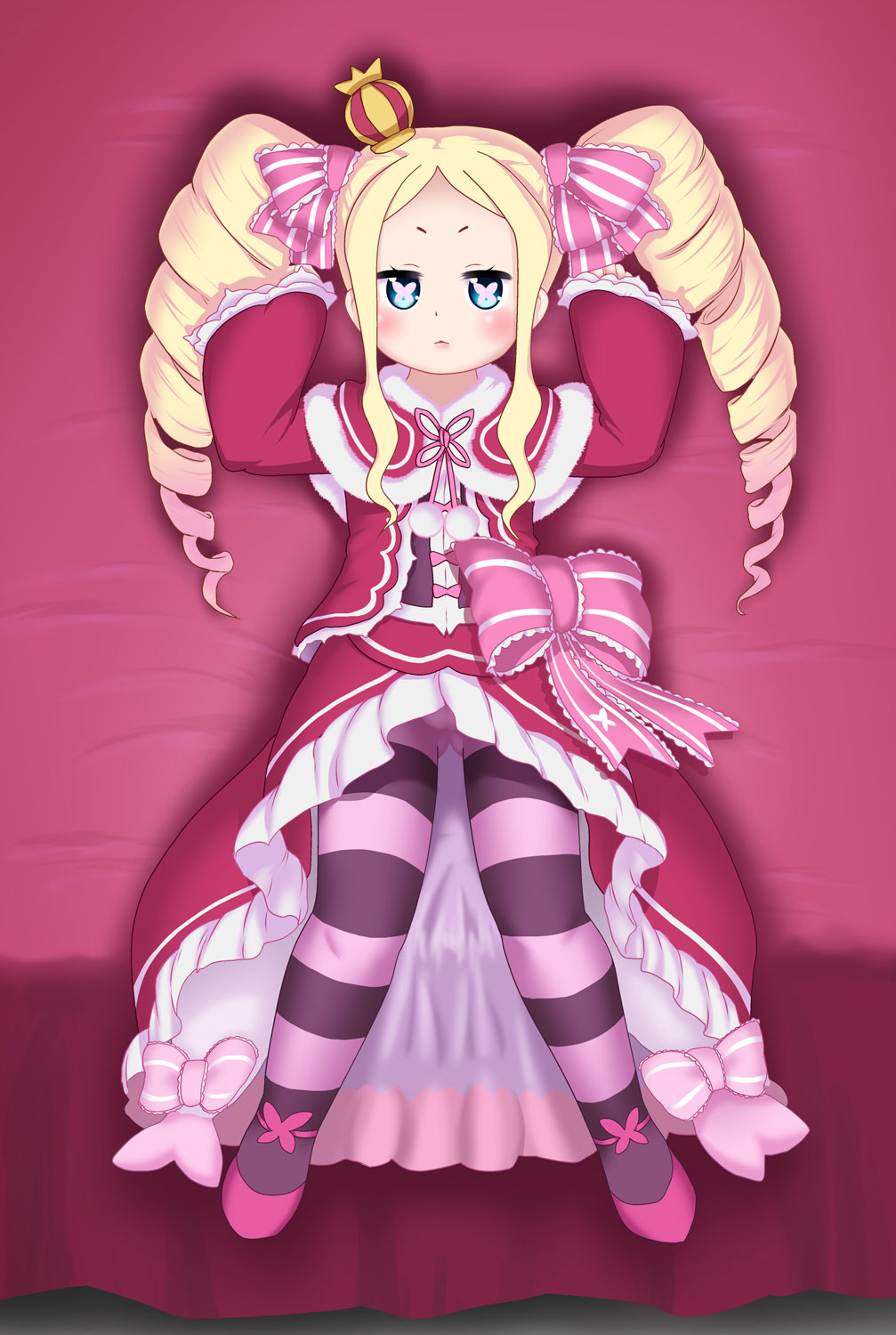 1girl, beatrice_(re:zero), blush, bow, child, crown, dress, eyebrows