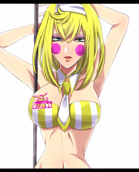 1girl, blonde_hair, blue_eyes, breasts, five_nights_at_freddy's, five_nights_at_freddy's_2, gijinka, large_breasts