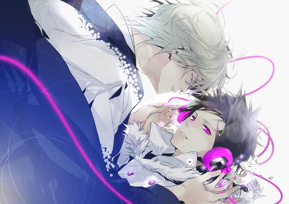 black_hair, blonde_hair, blue_eyes, couple, durarara!!, hand_holding, heiwajima_shizuo, jacket, nailpolish, orihara_izaya, pink_eyes, short_hair, smile, yaoi