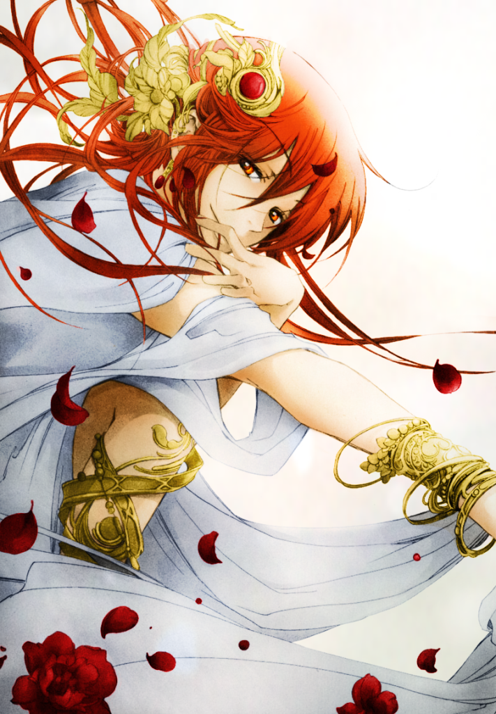 apollo, jewelry, long_hair, olimpos, red_eyes, redhead, smile