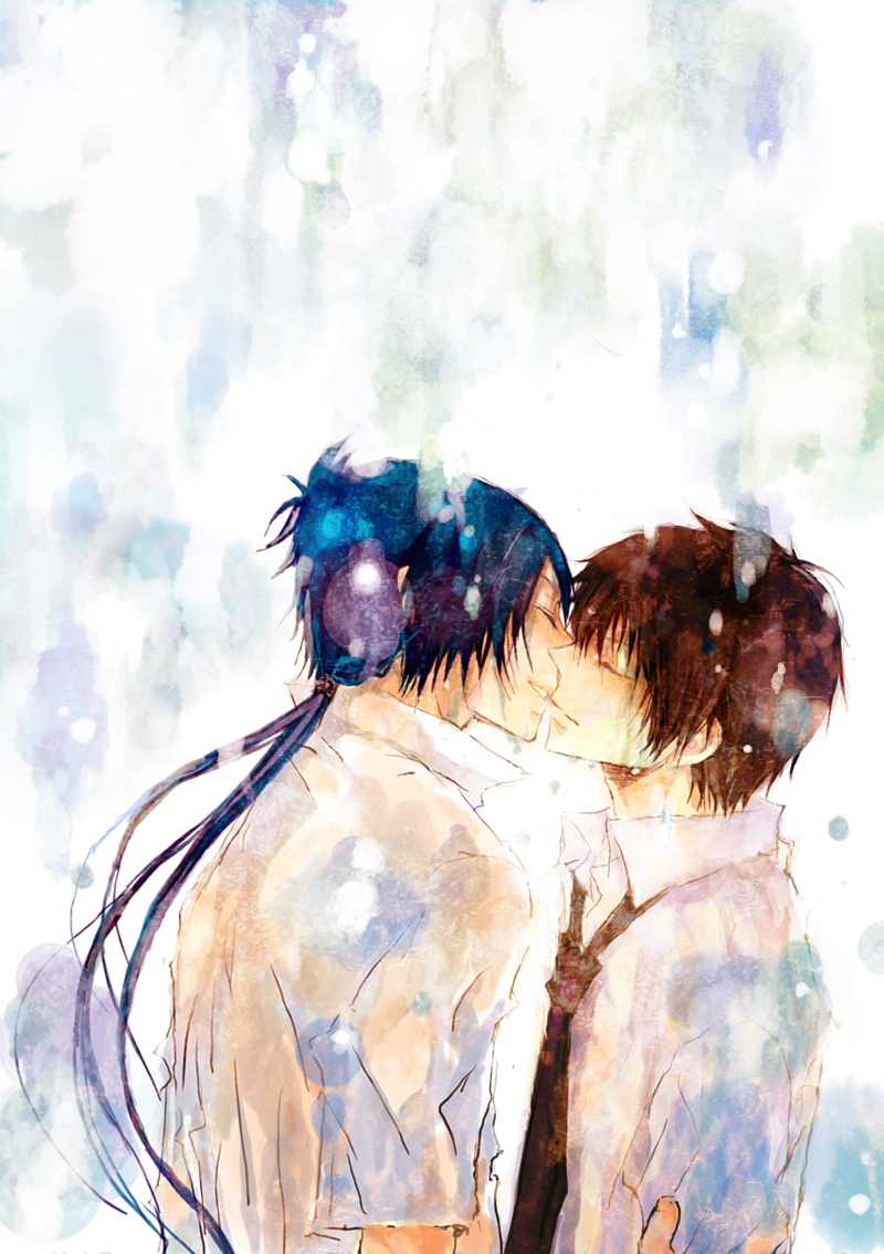 &amp;hat;_&amp;hat;, blue_hair, brown_hair, couple, hibari_kyoya, katekyou_hitman_reborn, kiss, long_hair