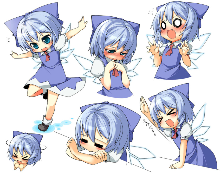 >_<, /\/\/\, :>, beihan, blush, chibi, cirno, embarrassed