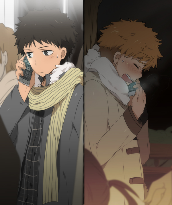 abe_takaya, black_eyes, blonde_hair, blush, brown_hair, jacket, mihashi_ren, ookiku_furikabutte