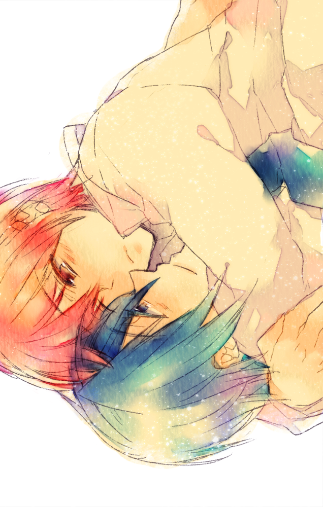 angel_beats!, blue_eyes, blue_hair, couple, hinata, hug, otonashi, red_eyes