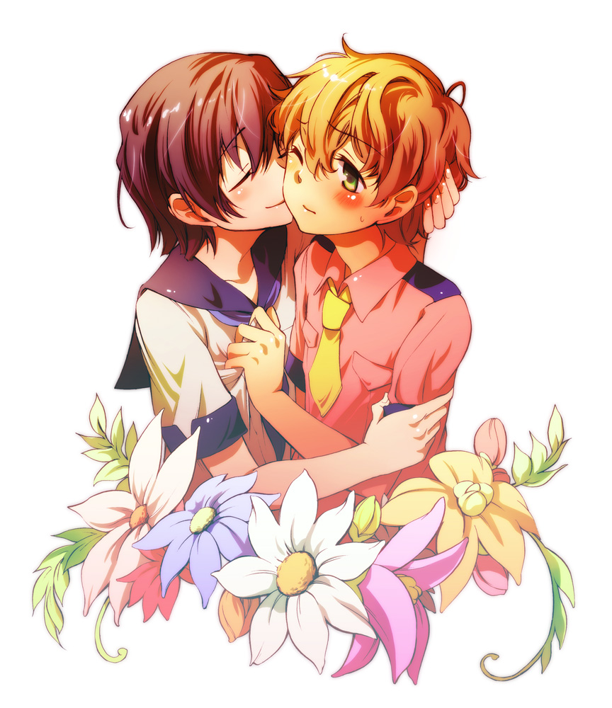 &amp;hat;_&amp;hat;, black_hair, blonde_hair, blush, child, code_geass, couple, flower
