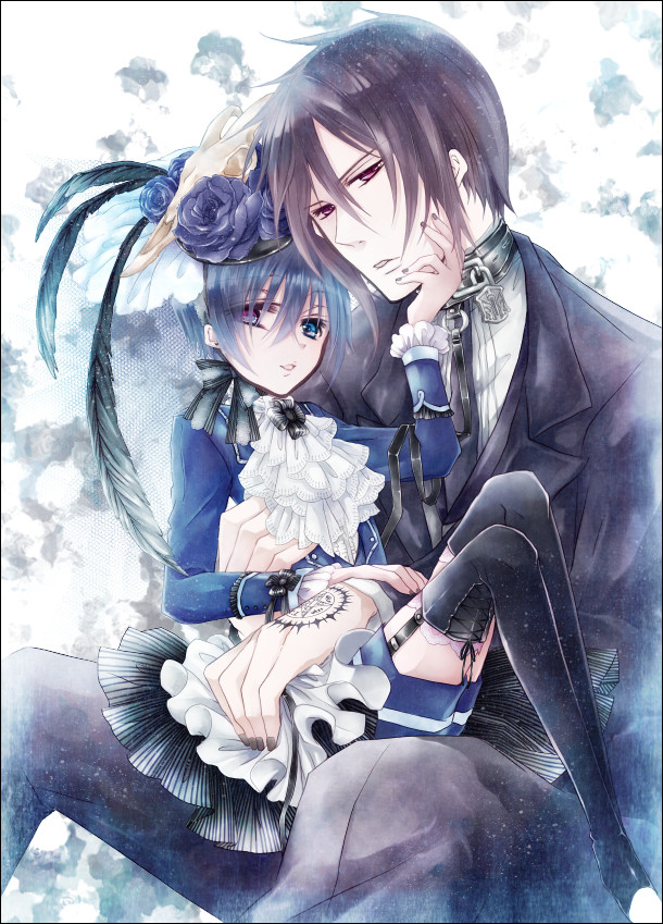 black_hair, blue_eyes, ciel_phantomhive, flower, hat, heterochromia, jacket, kuroshitsuji