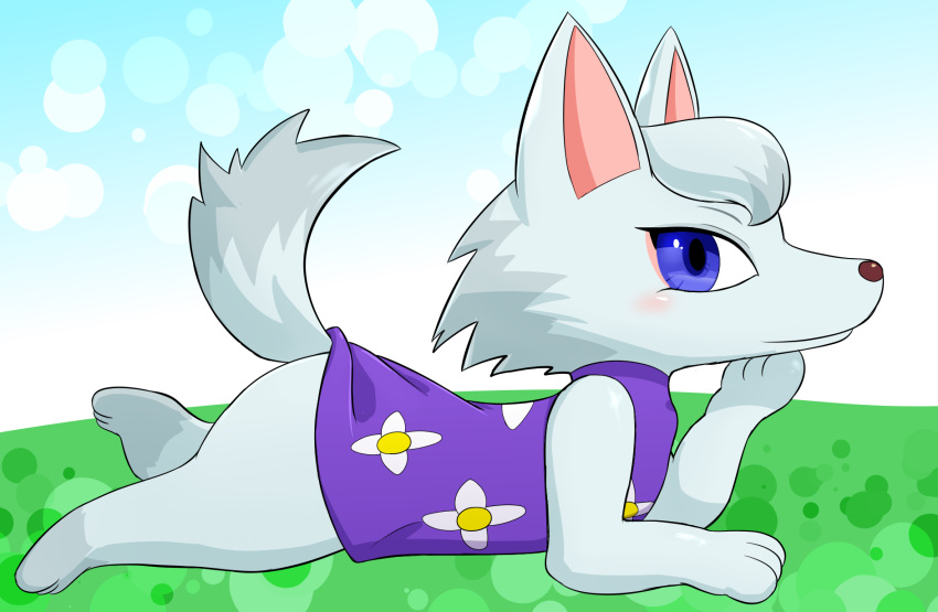 1girl, animal_crossing, artist_request, bianca_(doubutsu_no_mori), blue_eyes, doubutsu_no_mori, dress, female