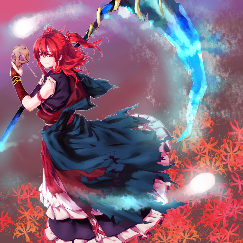 dress, mappe_(artist), onozuka_komachi, torn_clothes, touhou, weapon