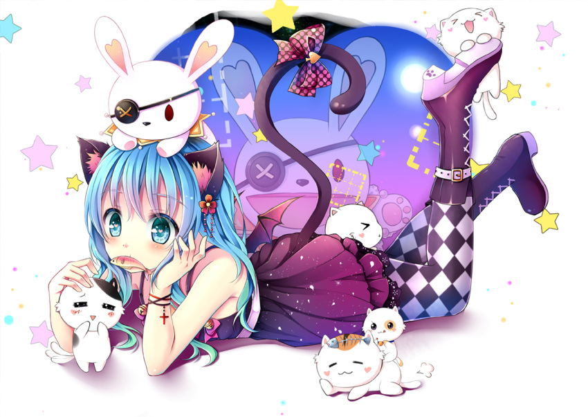 1girl, blue_hair, cat_ears, date_a_live, gyaza, yoshino_(date_a_live), yoshinon