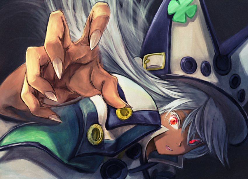 1girl, claw_pose, clover, dark_skin, eyebrows, eyes, four-leaf_clover, guilty_gear