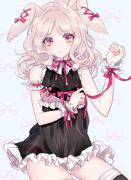 1girl, amo_(yellowpink_a), animal_ears, babydoll, blonde_hair, blush, cowboy_shot, diabolik_lovers