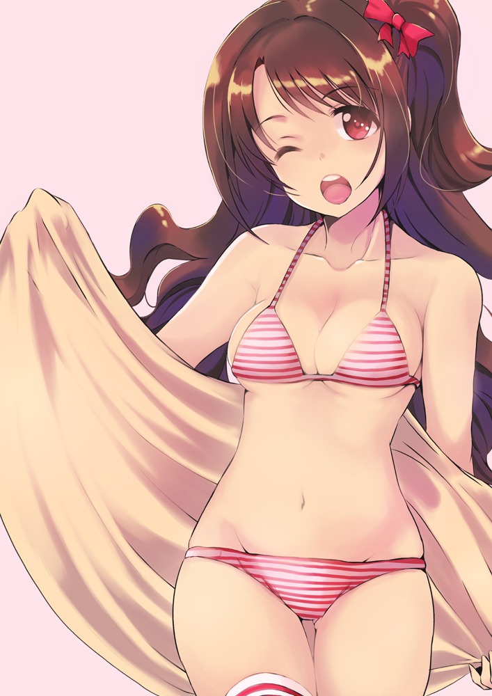1girl, amari_yuki, bikini, breasts, brown_hair, idolmaster, idolmaster_cinderella_girls, long_hair