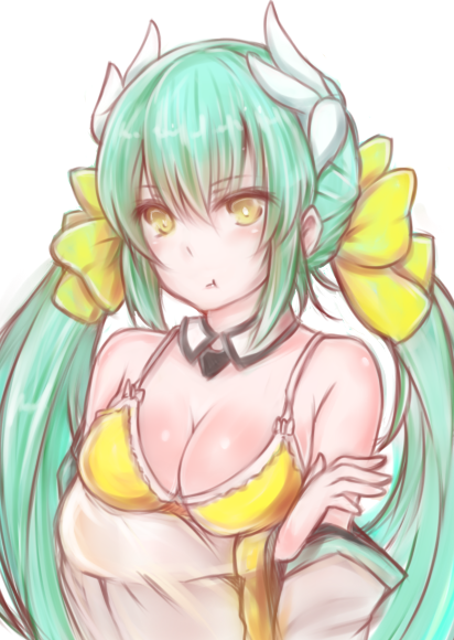 1girl, :t, aleixww, alternate_costume, aqua_eyes, bare_shoulders, bikini, bikini_top