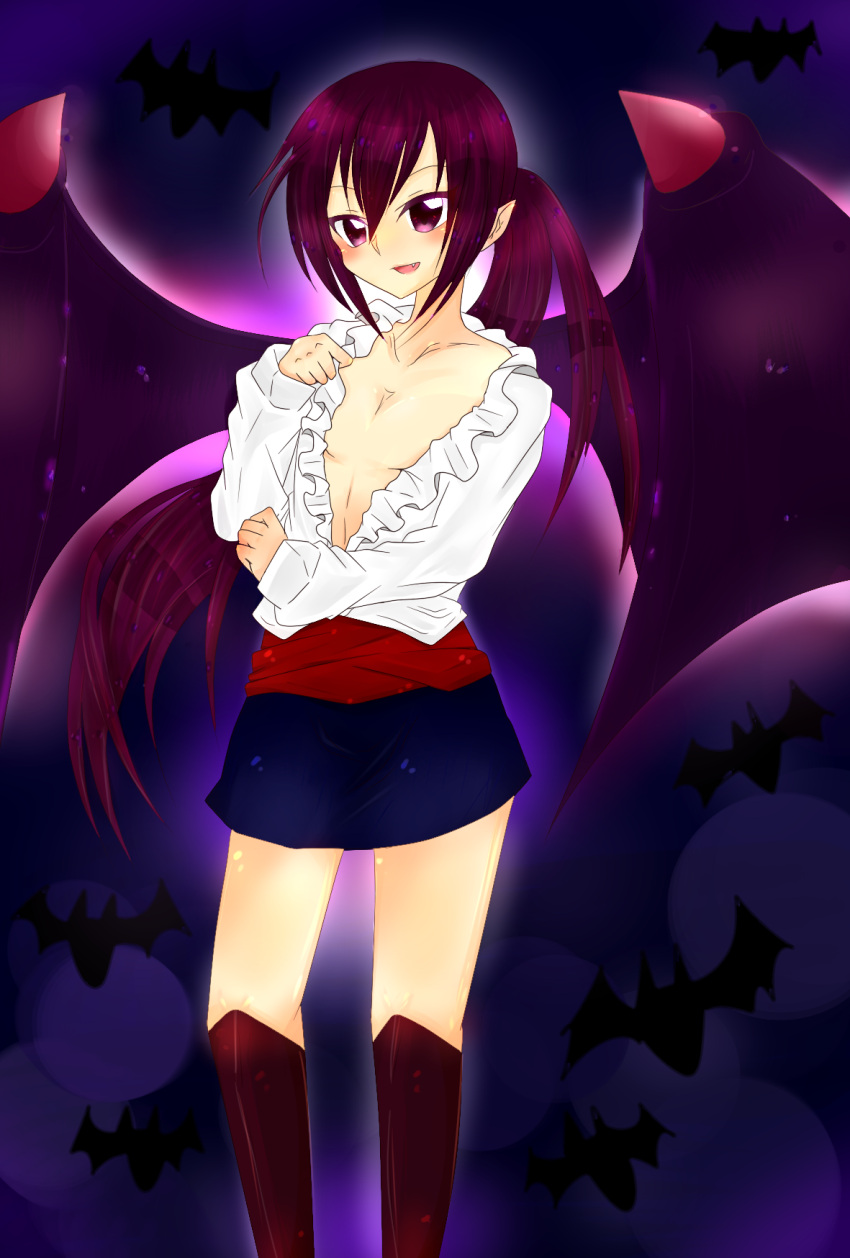 00s, androgynous, bat, bat_wings, blush, boots, collarbone, fang