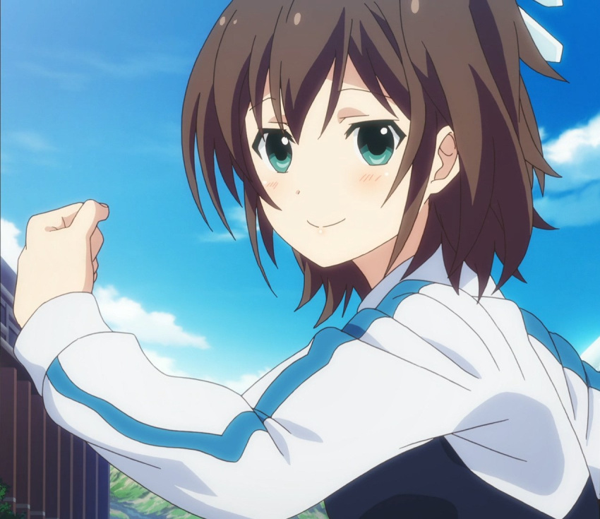 1girl, ange_vierge, ayashiro_amane, brown_hair, green_eyes, screencap, short_hair
