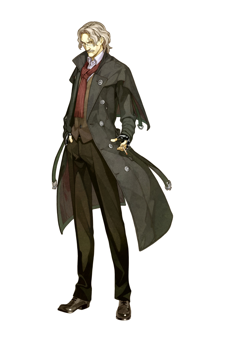 1boy, absurdres, atelier_(series), atelier_ayesha, cigarette, coat, facial_hair, fingerless_gloves