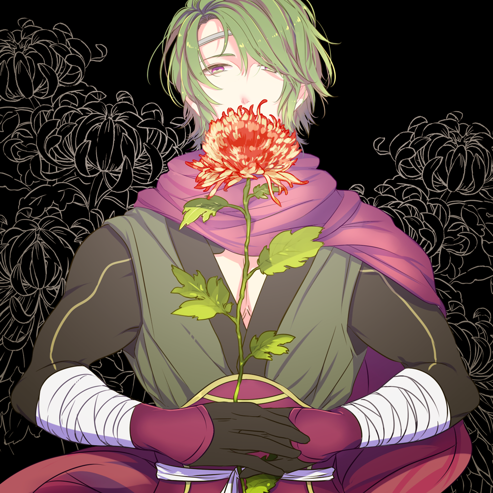 1boy, _asaiii, bandage, black_background, circlet, covering_mouth, fire_emblem, fire_emblem_if