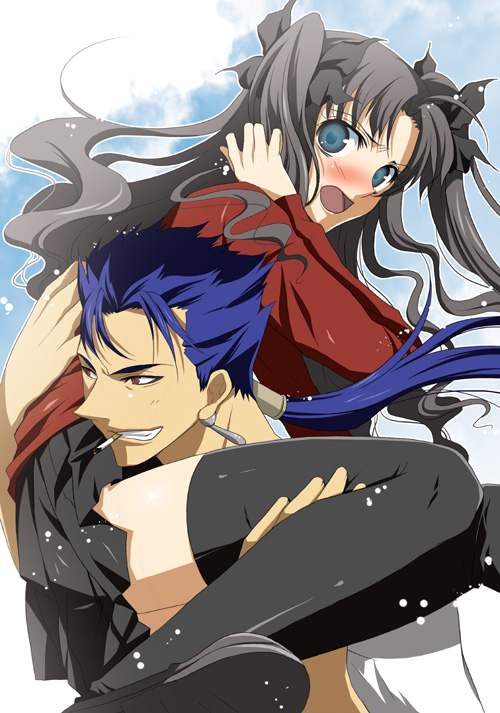 1girl, black_hair, black_legwear, black_thighhighs, blue_eyes, blue_hair, blush, carrying