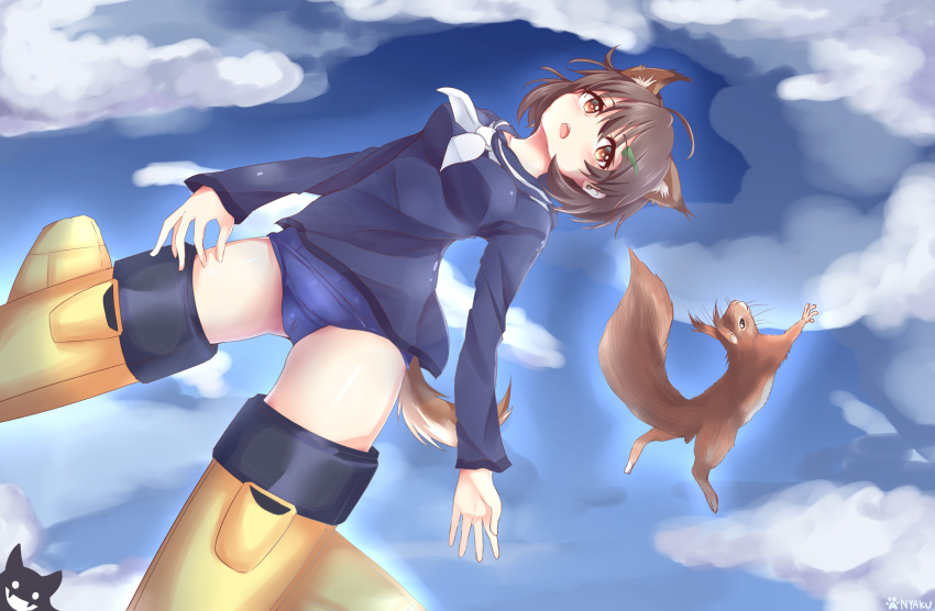 1girl, animal_ears, brave_witches, brown_eyes, brown_hair, highres, karibuchi_hikari, nyaku