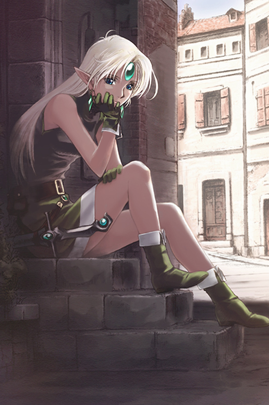 blue_eyes, boots, dungeons_and_dragons, elf, long_hair, lucia_(d&amp;d), nyaou, pointy_ears