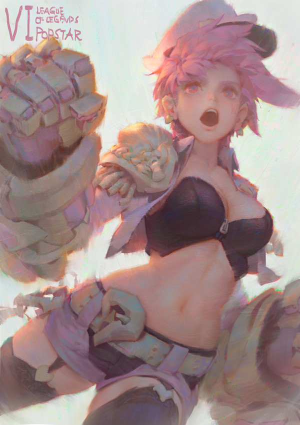 1girl, belt, black_legwear, breasts, cleavage, earrings, gauntlets, hat