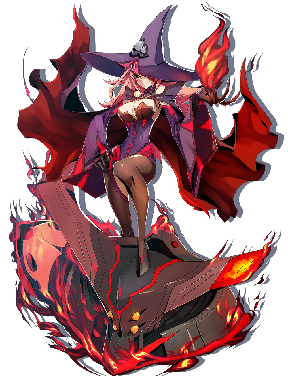 1girl, black_sclera, black_shoes, blazblue, blazblue:_central_fiction, breasts, brown_legwear, cape