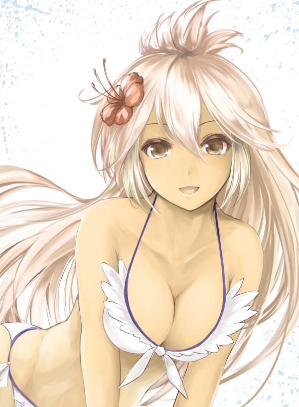 1girl, ahoge, bare_arms, bare_shoulders, bikini, breasts, cleavage, collarbone
