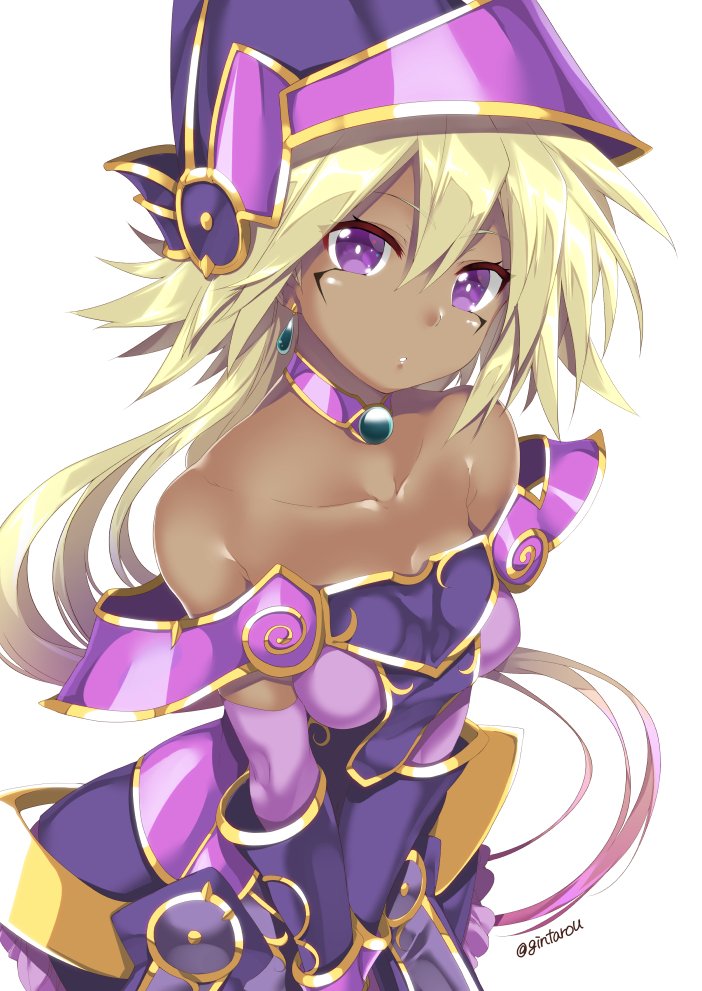 1girl, apprentice_illusion_magician, bare_shoulders, blonde_hair, choker, dark_magician_girl, dark_skin, dress