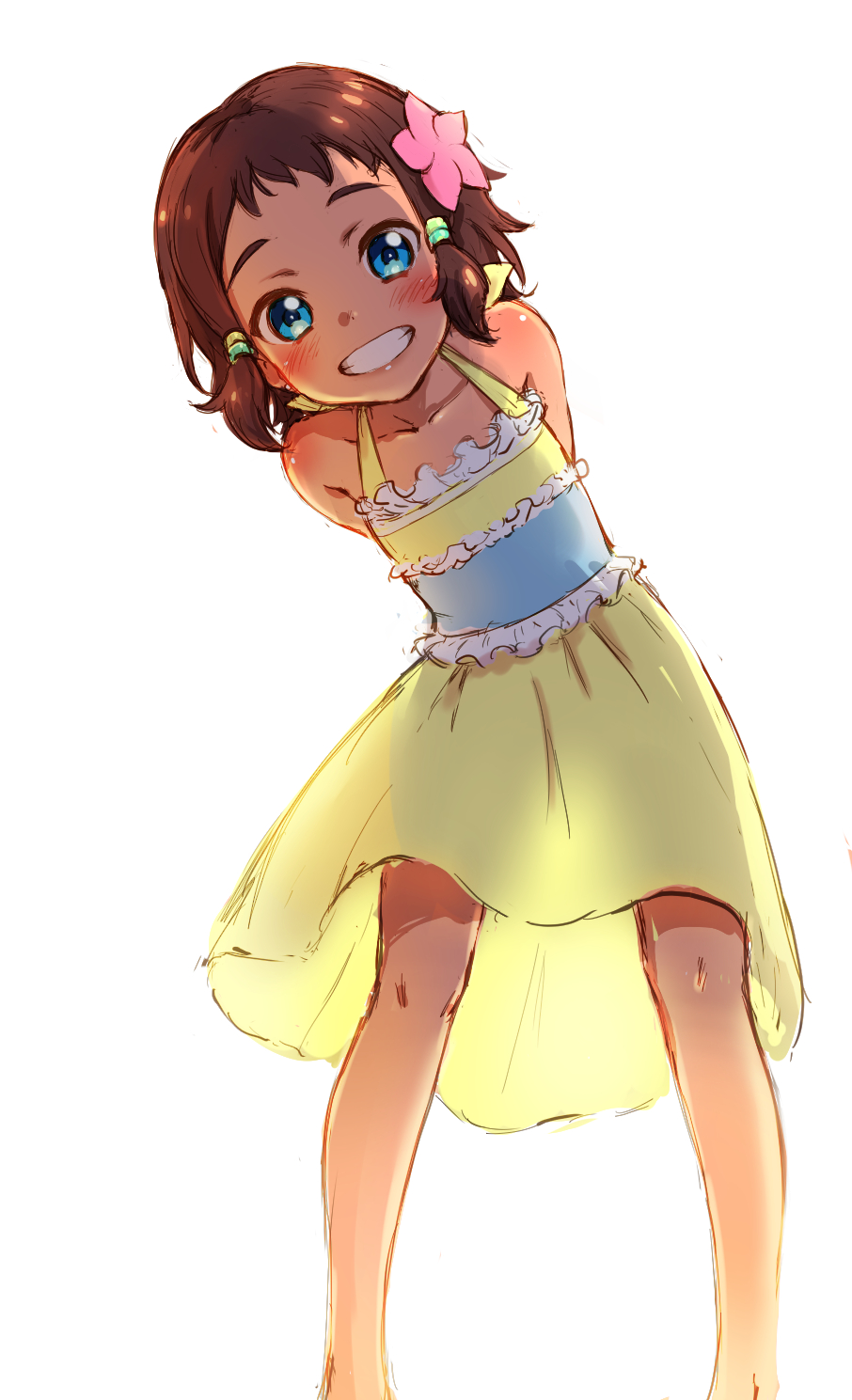 1girl, aikatsu_stars!, arms_behind_back, bare_shoulders, blue_eyes, blush, character_request, collarbone