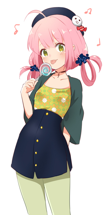 1girl, ahoge, arm_behind_back, bangs, beamed_quavers, blue_skirt, blush, buttons