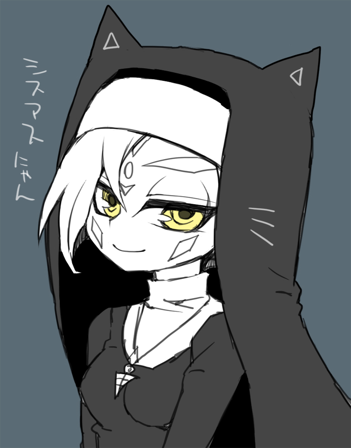 1girl, astral_(yuu-gi-ou_zexal), breasts, cat_ears, female, genderswap, monochrome, nun