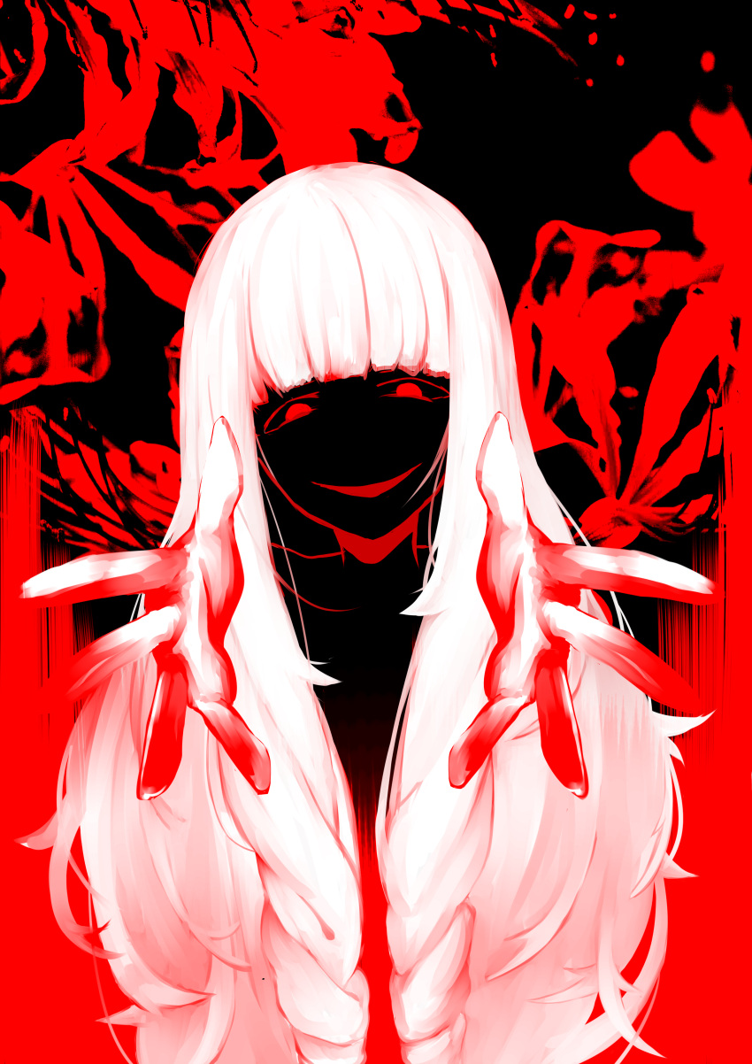 1girl, absurdres, bangs, blunt_bangs, collarbone, drill_hair, flower, high_contrast