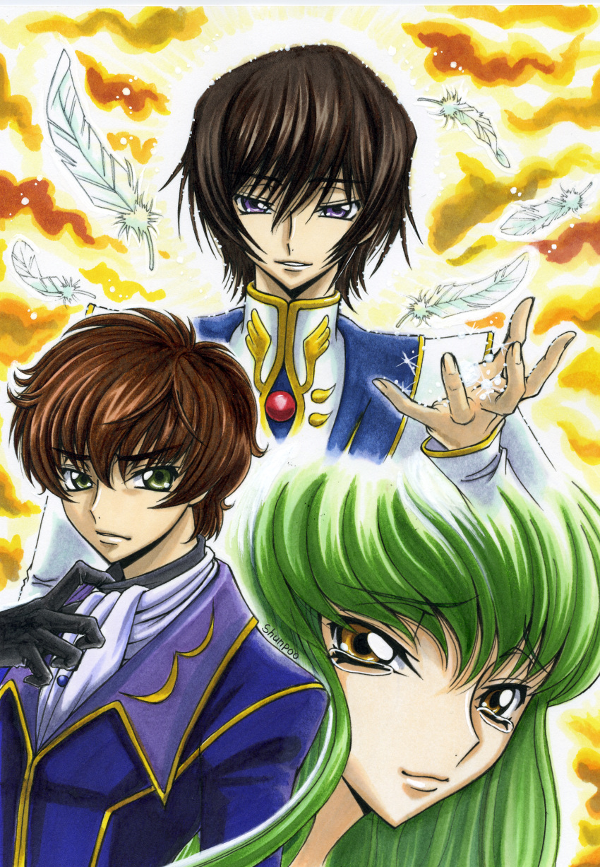 bad_id, black_hair, c.c., cc, code_geass, feathers, green_hair, highres