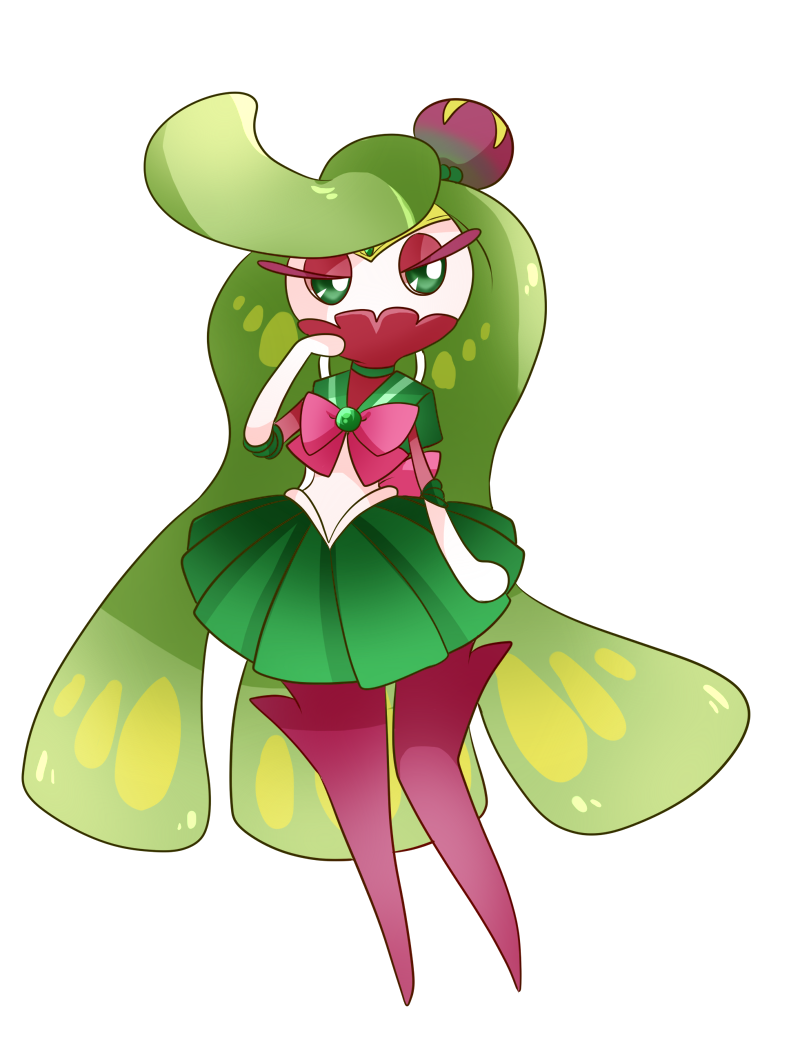 bishoujo_senshi_sailor_moon, circlet, cosplay, full_body, green_eyes, green_skirt, looking_at_viewer, pink_(4chan), pokemon, sailor_jupiter, sailor_jupiter_(cosplay), skirt, standing, tsareena