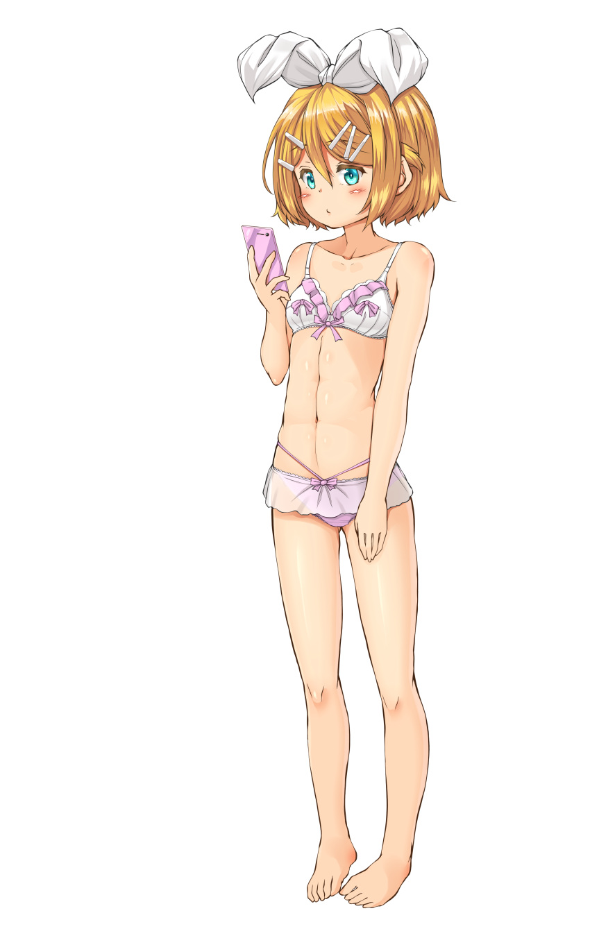 1girl, absurdres, bangs, bare_arms, bare_legs, barefoot, blonde_hair, blue_eyes